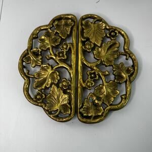 Vintage Harvin 3803
Brass Gold Trivet Split Set Pair Leaf Flower